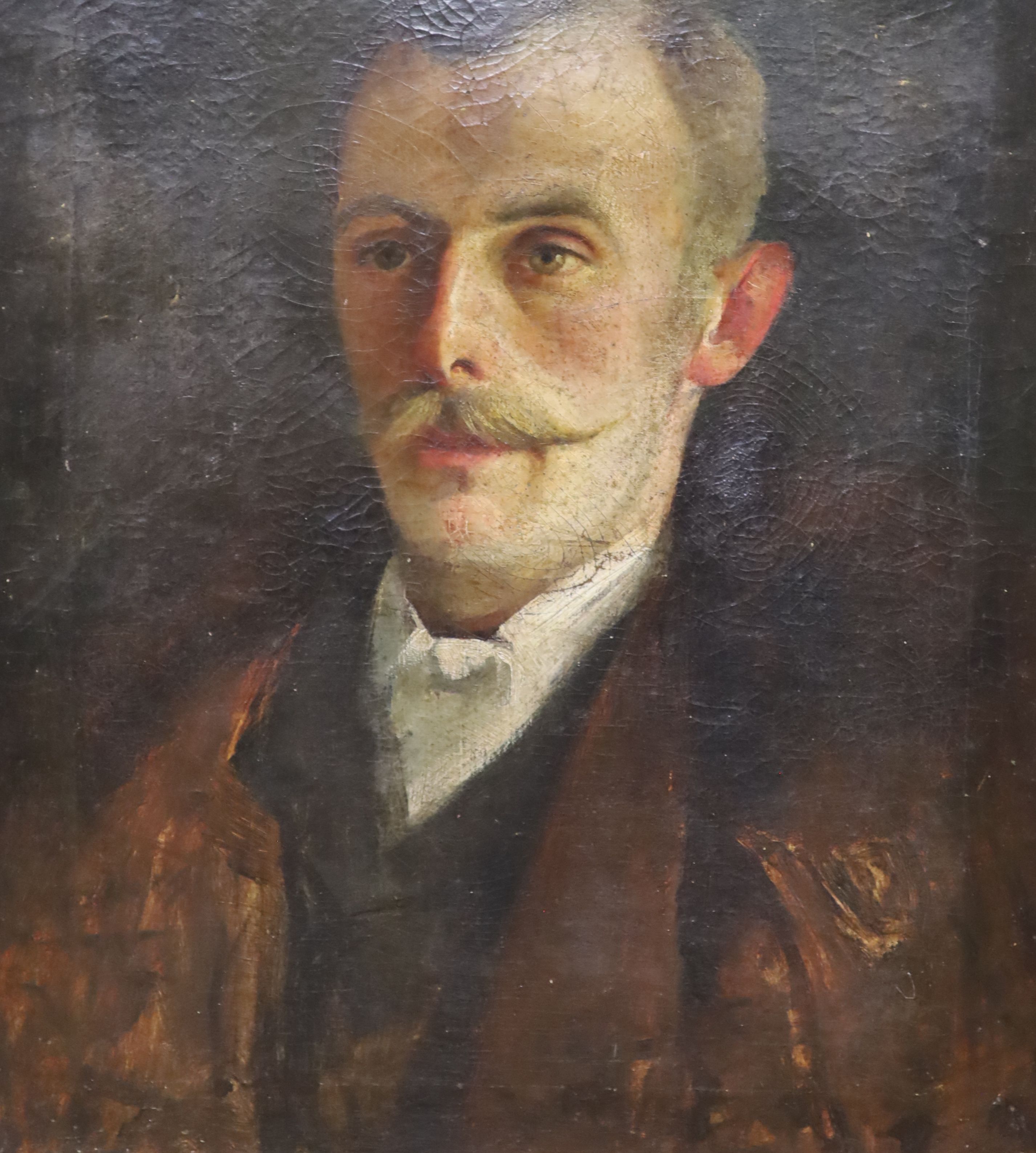 English School c.1890, oil on canvas, Portrait of Mr Churlgh, organist at St Mary's, 48 x 42cm